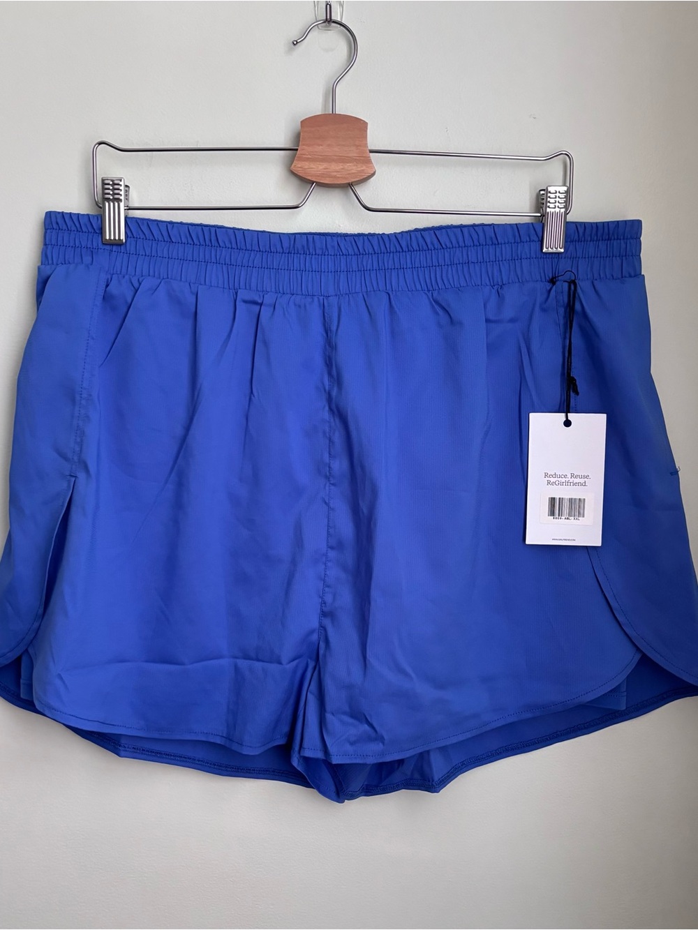 Girlfriend collective nwt blue shorts with liner size 2XL
